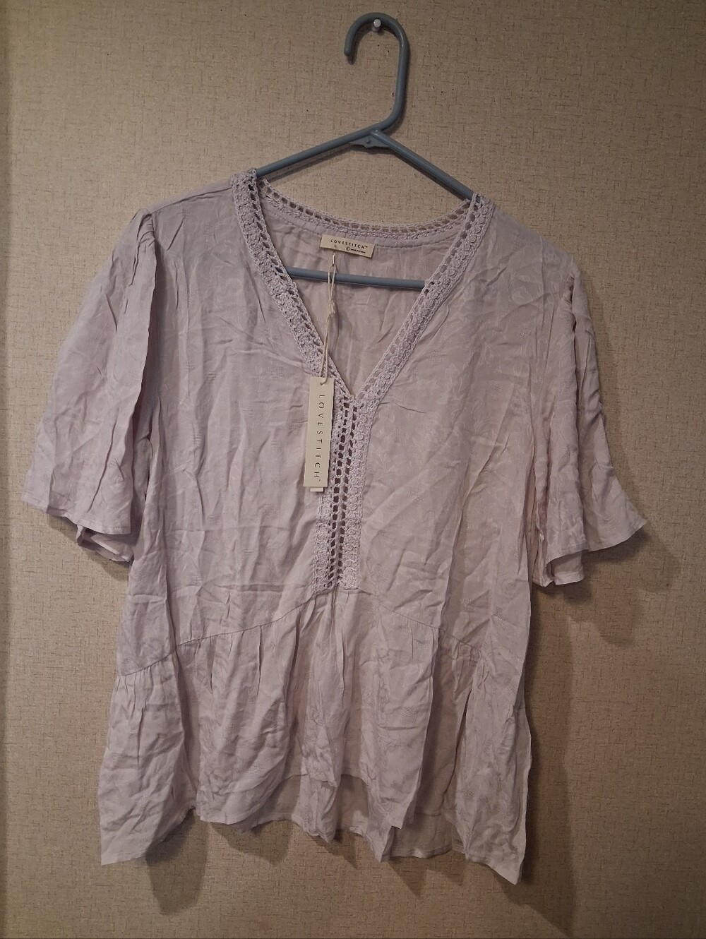 lovestitch Lavender Crochet Trim V-Neck Blouse Sz L